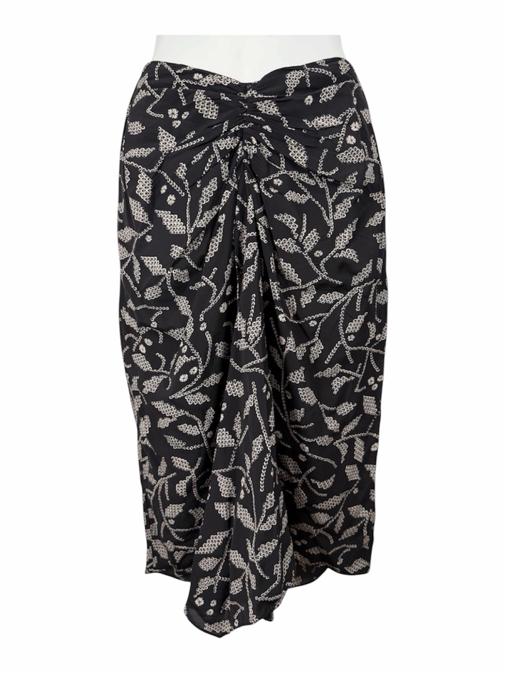 Isabel Marant Etoile Skirt Diamiani Ruched Midi Botanical Print Draped 2 Black